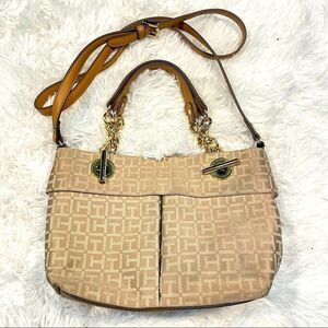 Tommy Hilfiger Signature Monogram Jacquard Vegan Leather Satchel Purse